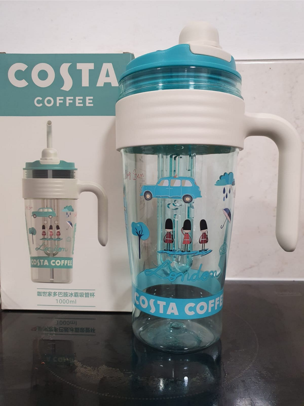 COSTA COFFEE Limited Edition XL Tumbler | RARE London Cold Water Cup 1000mL (1L) BLUE