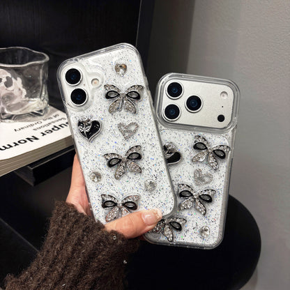 iPhone 15 SERIES (15, 15 Pro & 15 PLUS) Mobile phone case - CUSTOM DESIGNED Black/Silver BOWS & HEARTS (Copy) (Copy)