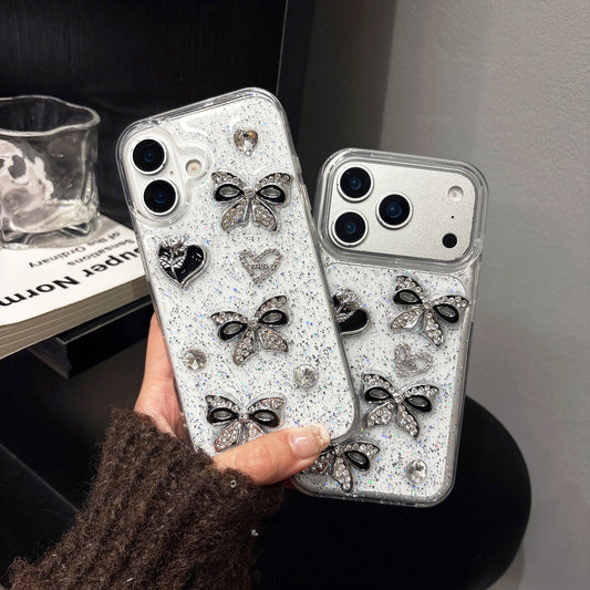 iPhone 15 SERIES (15, 15 Pro & 15 PLUS) Mobile phone case - CUSTOM DESIGNED Black/Silver BOWS & HEARTS (Copy) (Copy)