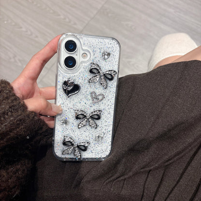 iPhone 15 SERIES (15, 15 Pro & 15 PLUS) Mobile phone case - CUSTOM DESIGNED Black/Silver BOWS & HEARTS (Copy) (Copy)