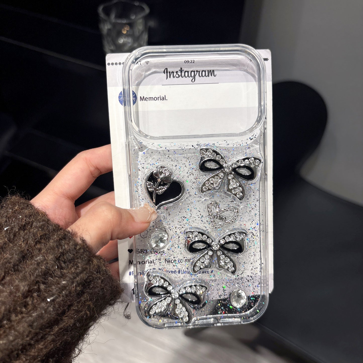 iPhone 15 SERIES (15, 15 Pro & 15 PLUS) Mobile phone case - CUSTOM DESIGNED Black/Silver BOWS & HEARTS (Copy) (Copy)