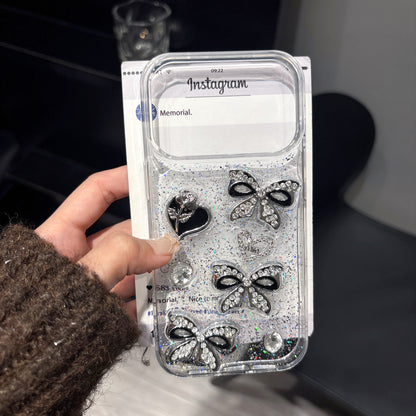 iPhone 15 SERIES (15, 15 Pro & 15 PLUS) Mobile phone case - CUSTOM DESIGNED Black/Silver BOWS & HEARTS (Copy) (Copy)