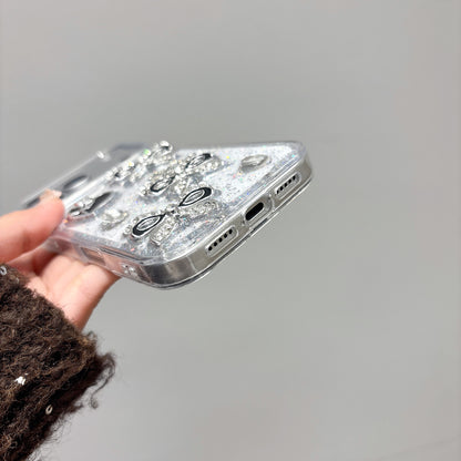 iPhone 15 SERIES (15, 15 Pro & 15 PLUS) Mobile phone case - CUSTOM DESIGNED Black/Silver BOWS & HEARTS (Copy) (Copy)