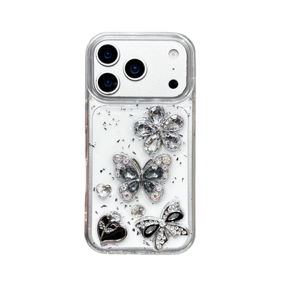iPhone 15 SERIES (15, 15 Pro & 15 PLUS) Mobile phone case - CUSTOM DESIGNED Black/Silver BOWS & HEARTS (Copy) (Copy)
