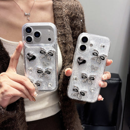 iPhone 15 SERIES (15, 15 Pro & 15 PLUS) Mobile phone case - CUSTOM DESIGNED Black/Silver BOWS & HEARTS (Copy) (Copy)