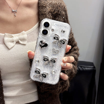 iPhone 15 SERIES (15, 15 Pro & 15 PLUS) Mobile phone case - CUSTOM DESIGNED Black/Silver BOWS & HEARTS (Copy) (Copy)