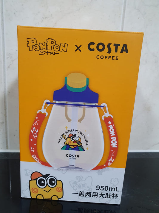 RARE PonPon Star x COSTA COFFEE 950mL "Belly" Water Bottle Tumbler Strap  NIB