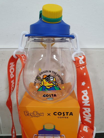 RARE PonPon Star x COSTA COFFEE 950mL "Belly" Water Bottle Tumbler Strap  NIB