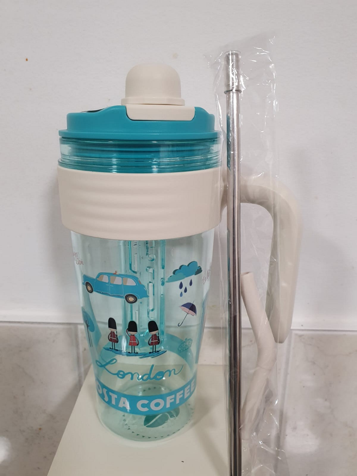 COSTA COFFEE Limited Edition XL Tumbler | RARE London Cold Water Cup  1000mL (1L) BLUE